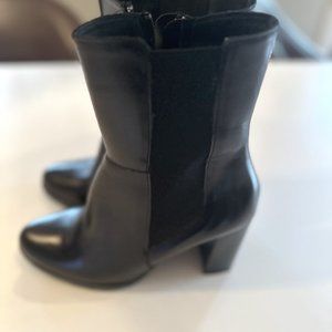 Black, 3 1/2" heel boot, like-new condition, leather upper/man-made sole, size 8